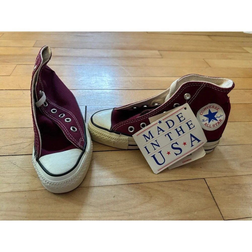 Vtg nwt Converse All Star Hi Top Sneakers Shoes burgundy red USA Made Youth 12